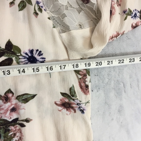 Warehouse One Cold Shoulder Blouse Womens Med Cream Floral Top Tie Neck - Picture 9 of 11